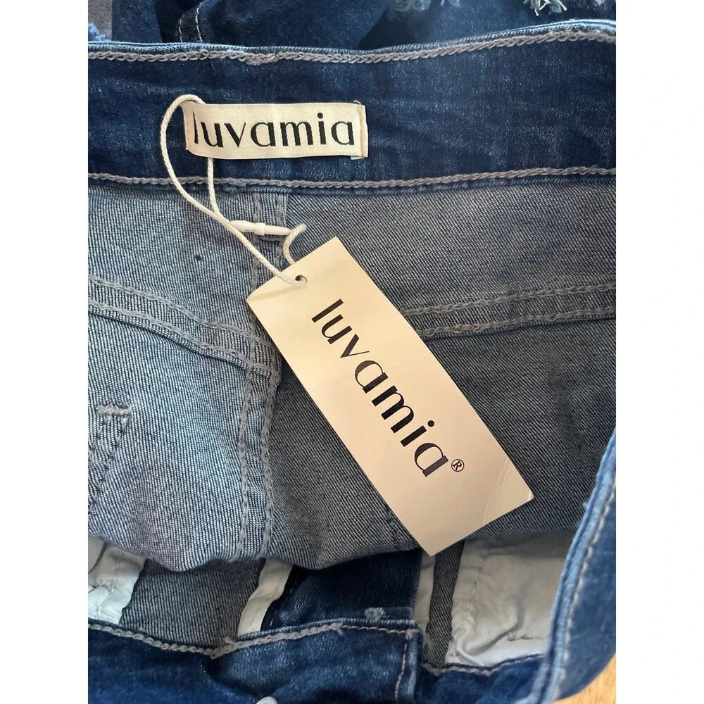 luvamia High Waisted StretchyDistressed Denim Shorts Size S New With Tag